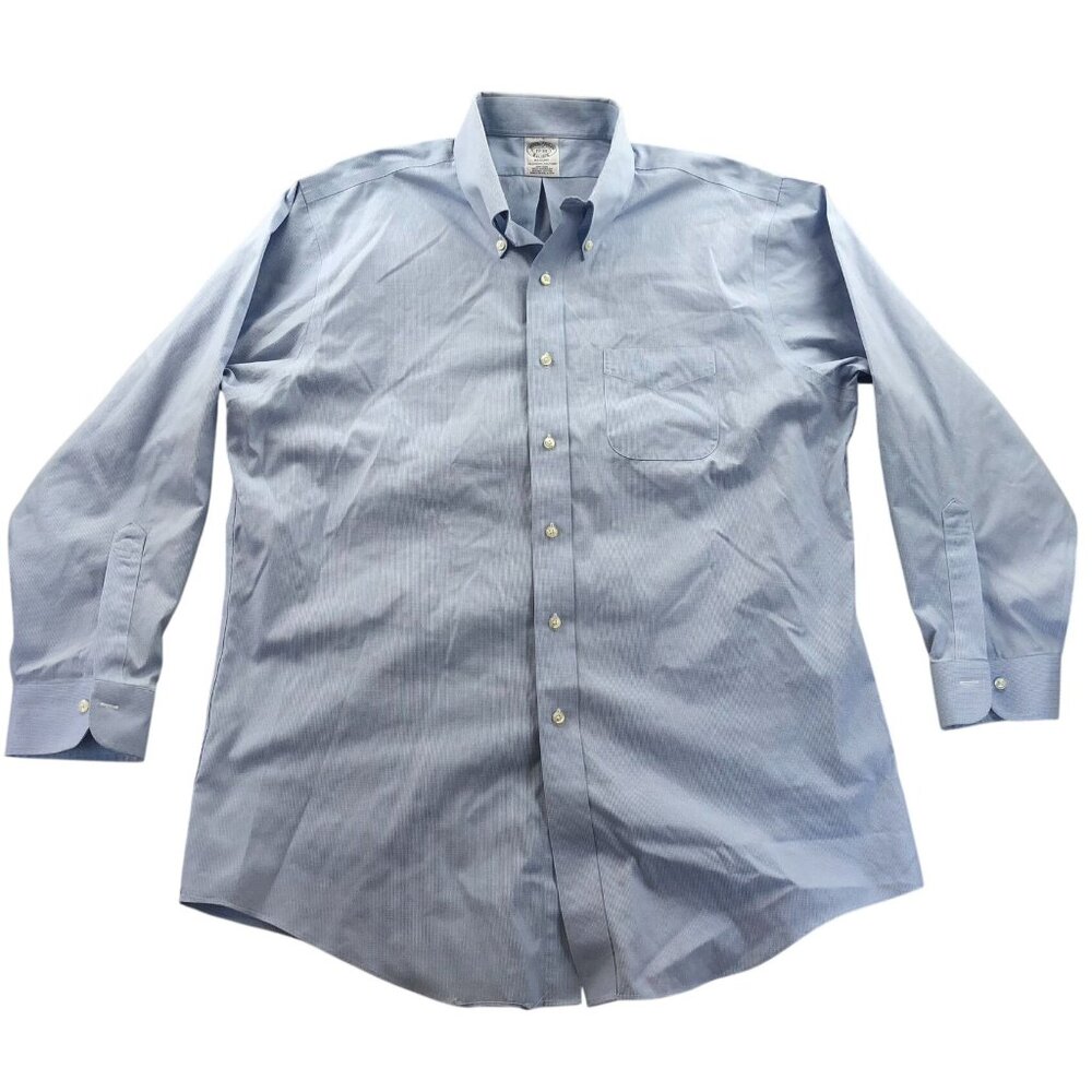 Brooks Brothers Men's Dress Shirt 17 Neck Blue Check Regent Non-Iron Supima Cott